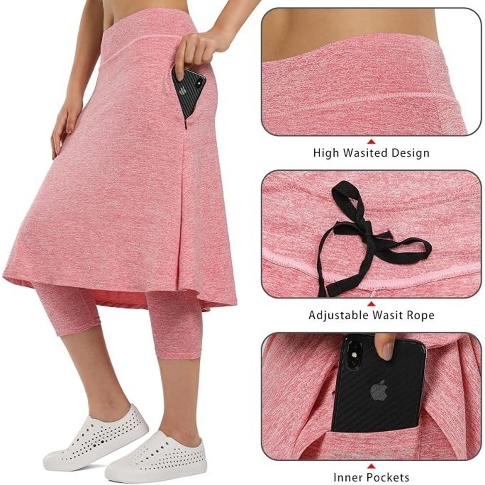 Xioker Pink Skirted Capri Leggings Golf Tennis Modest Athleisure Wear L - Picture 4 of 6